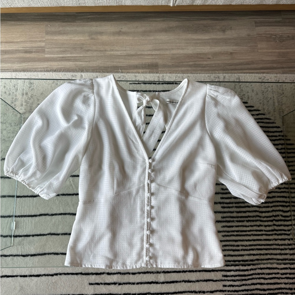 Abercrombie M Womens White Tie Back Top Puff Sleeve